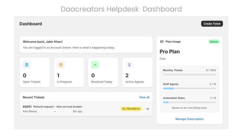 Daacreators Live Chat Helpdesk