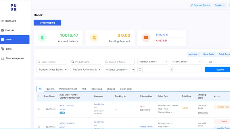 PUDA Dropshipping Fulfillment