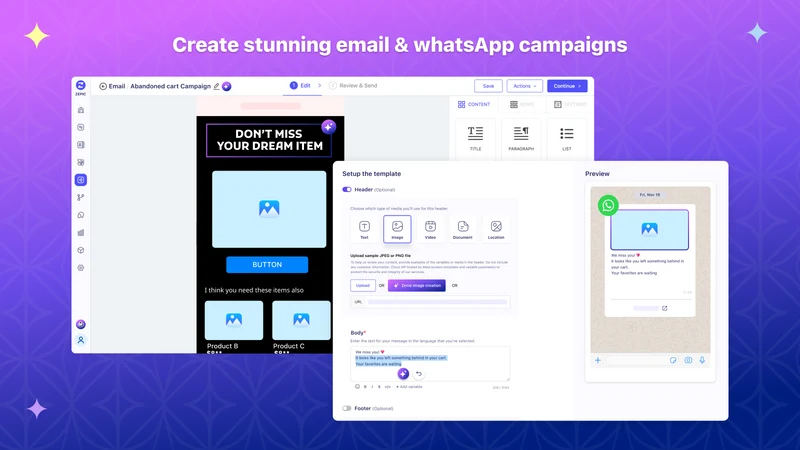 ZEPIC: Email & WhatsApp Flows