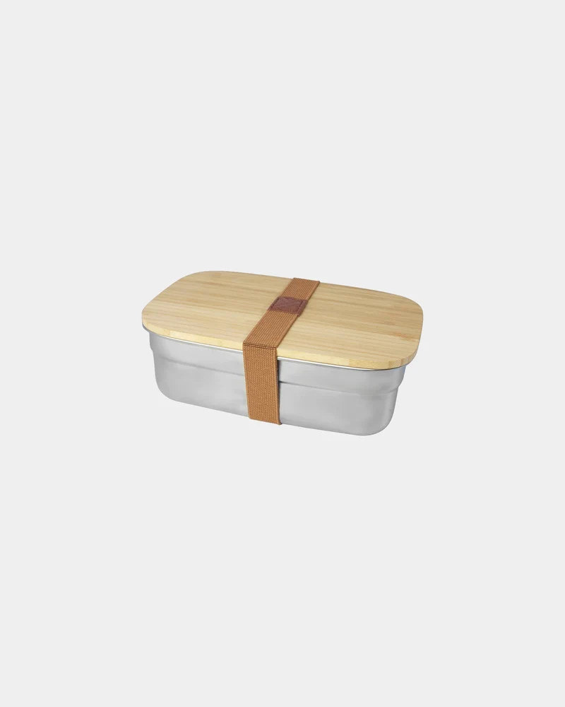 Fiambrera acero inoxidable tapa bambú para personalizar