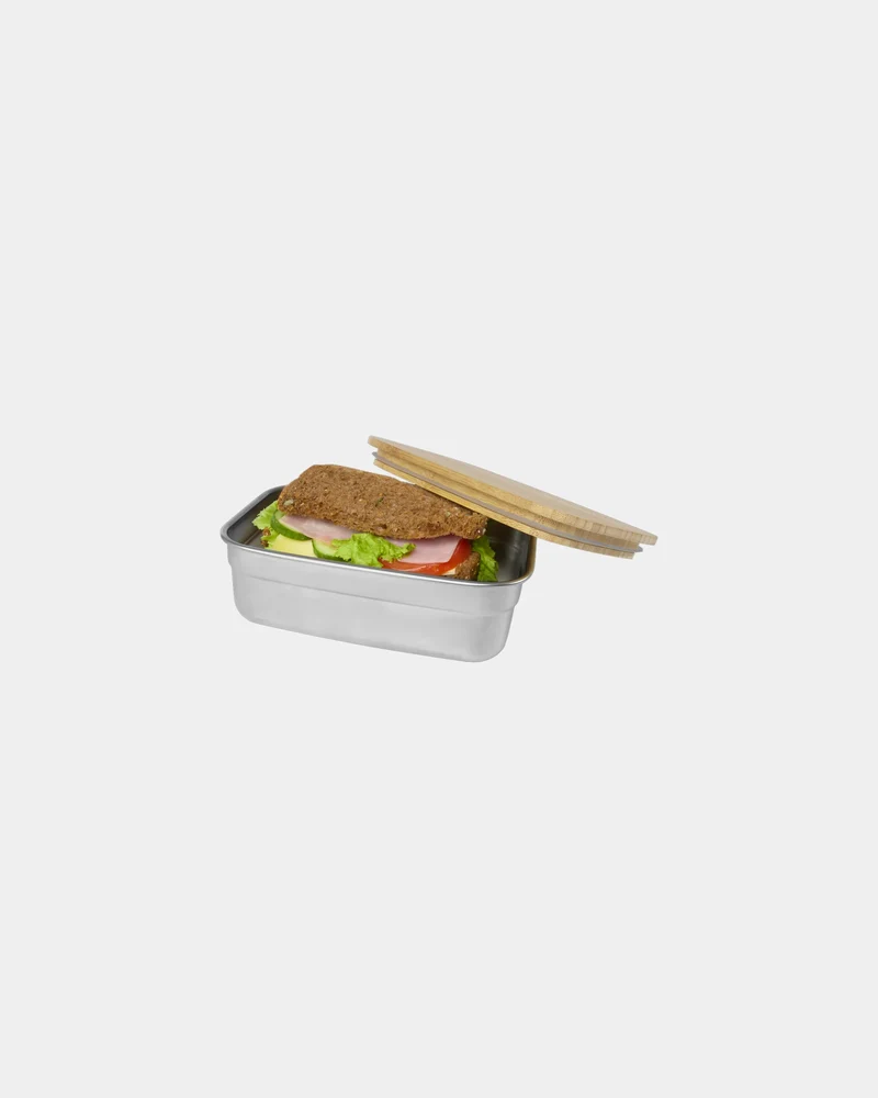 Fiambrera acero inoxidable tapa bambú para personalizar