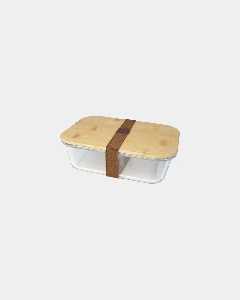 Fiambrera de vidrio con tapa de bambú para personalizar