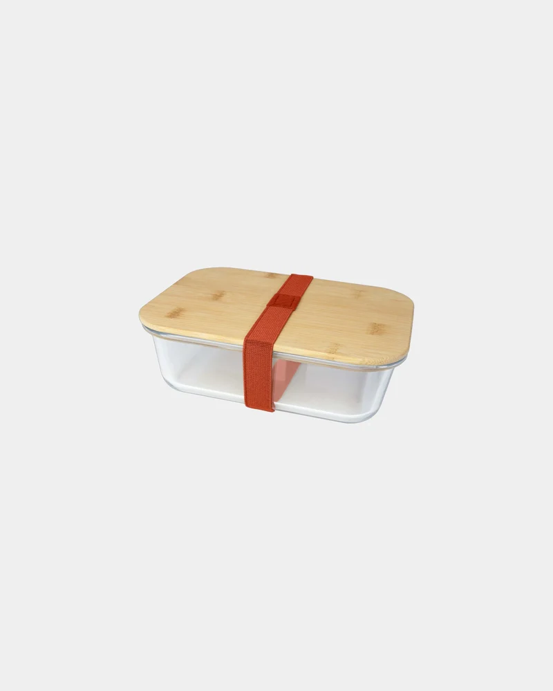 Fiambrera de vidrio con tapa de bambú para personalizar