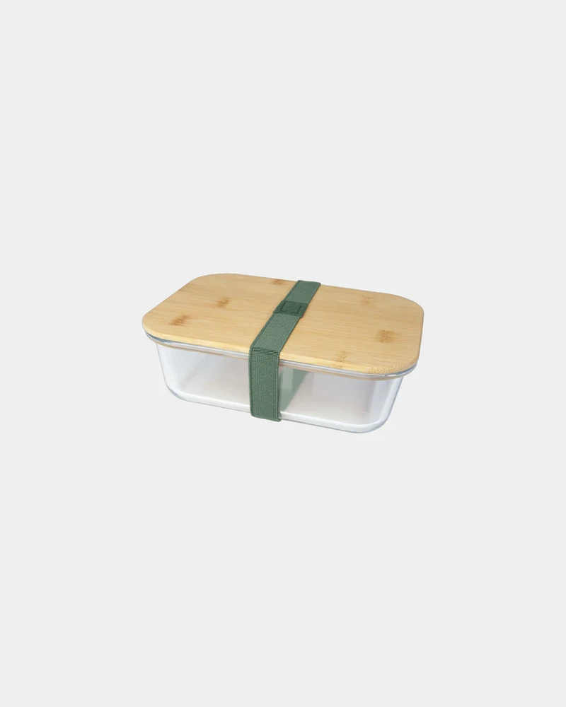 Fiambrera de vidrio con tapa de bambú para personalizar