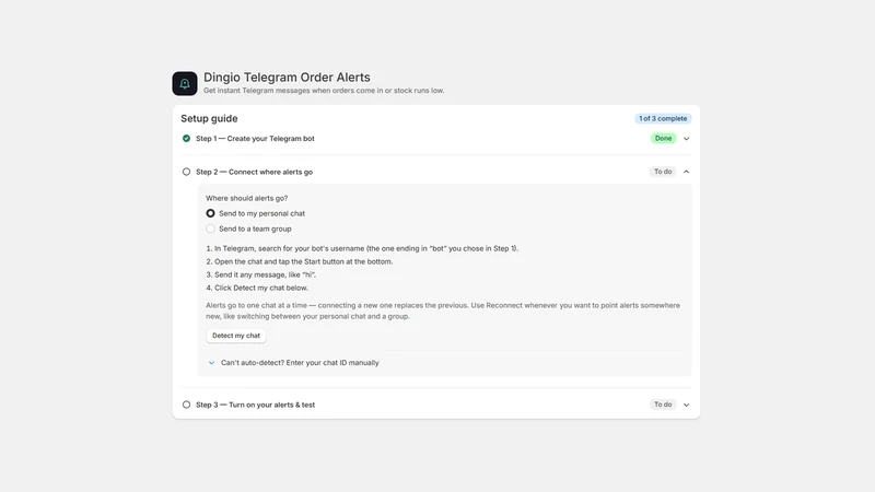Dingio ‑ Telegram Order Alerts