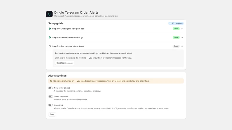 Dingio ‑ Telegram Order Alerts