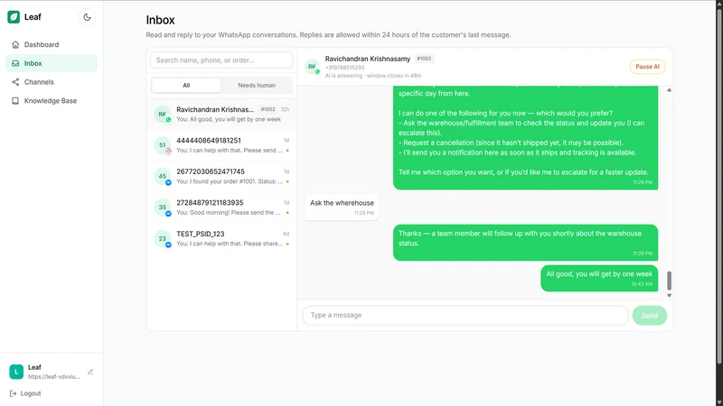 Leaf: AI Customer Support