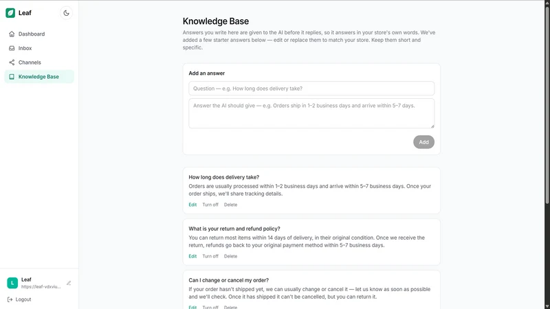 Leaf: AI Customer Support