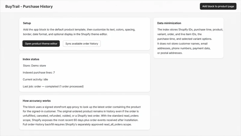 BuyTrail ‑ Purchase History