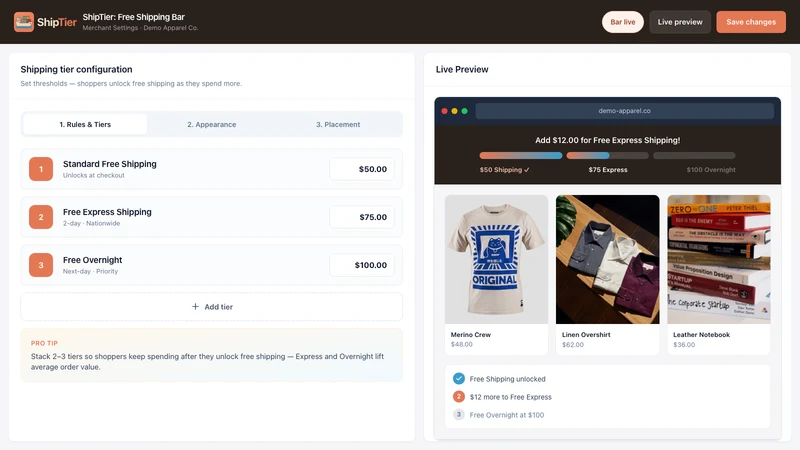 ShipTier: Free Shipping Bar