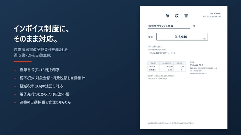 K's 領収書｜購入者セルフ発行・インボイス/納品書対応