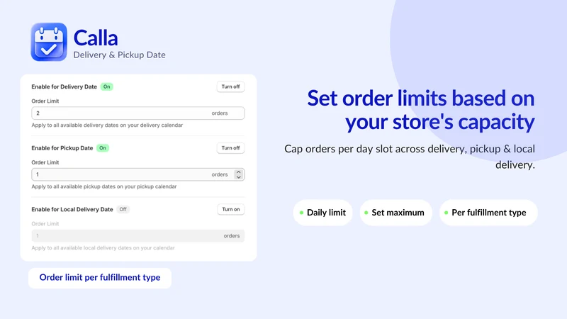 Calla ‑ Delivery & Pickup Date