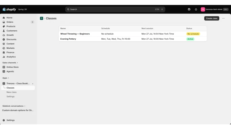 Trenoxa ‑ Class Booking
