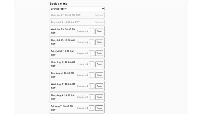 Trenoxa ‑ Class Booking