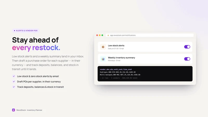 RevoStock Inventory Planner