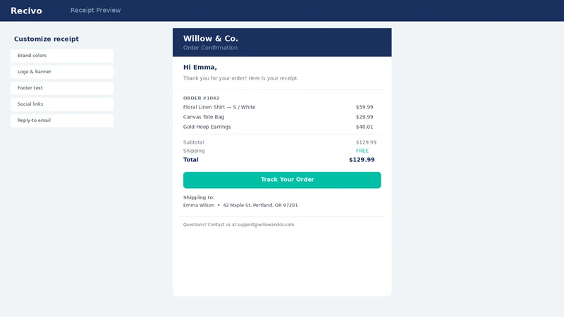 Recivo: Branded Email Receipts