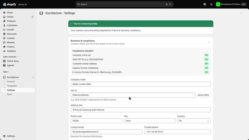 Docufacture: EU E‑Invoicing