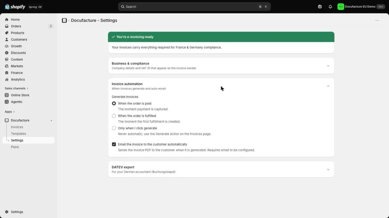 Docufacture: EU E‑Invoicing