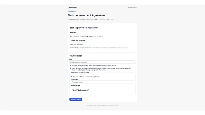 Order Agreement Sign & Proof