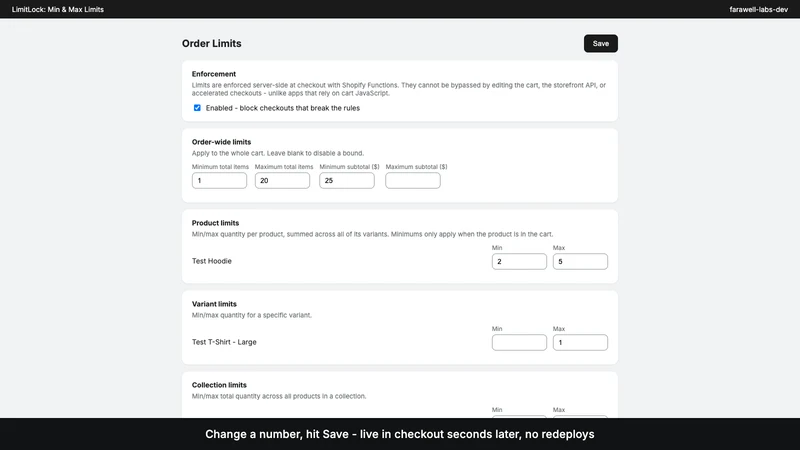 LimitLock: Min & Max Limits