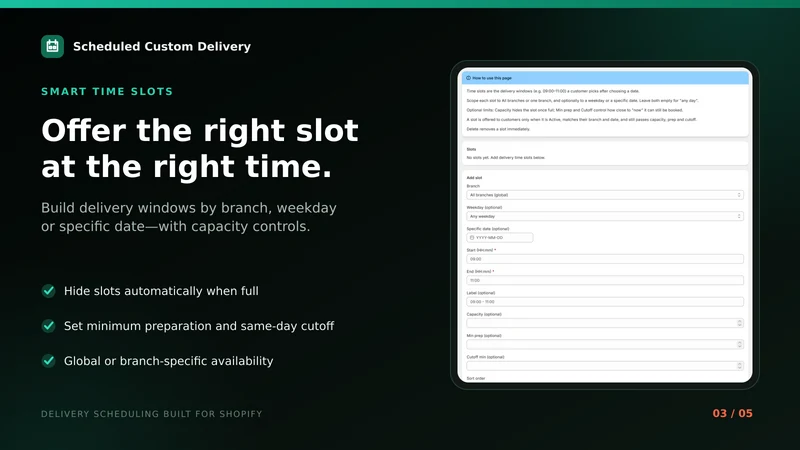 Scheduly ‑ Delivery Time Slots