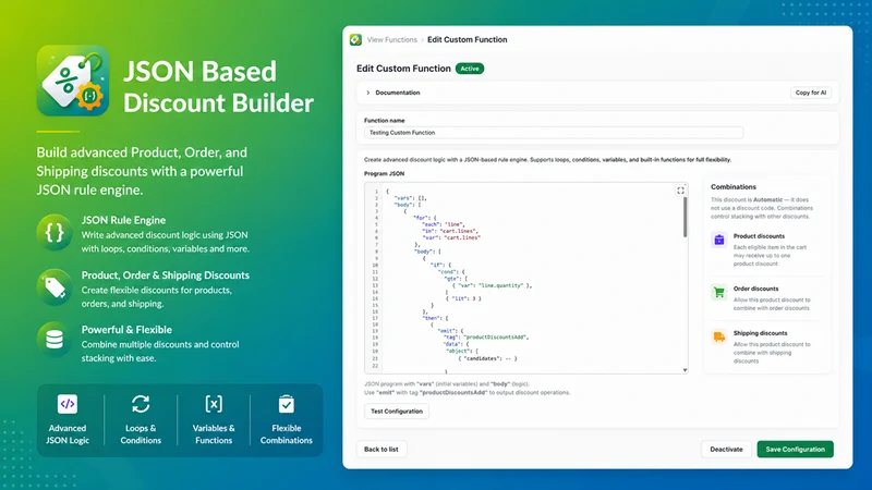 JSON Based Discount Builder