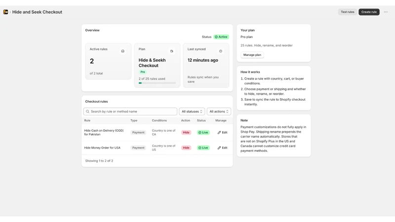 PayShip: Checkout Rules