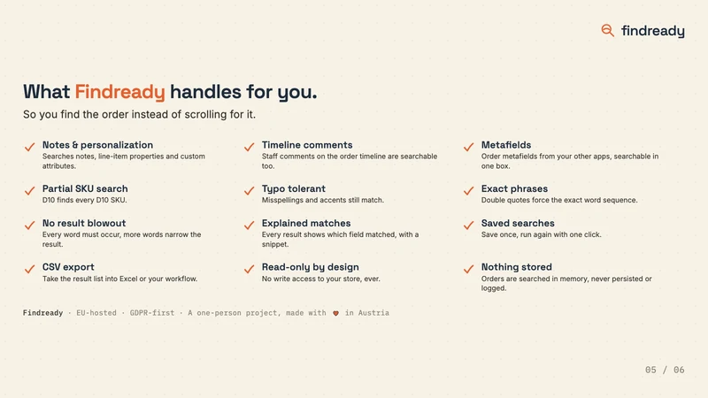Findready: Order & Note Search