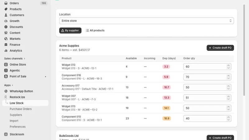 Restock:ize Inventory + POs