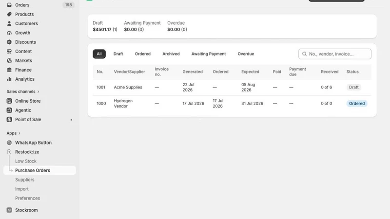 Restock:ize Inventory + POs