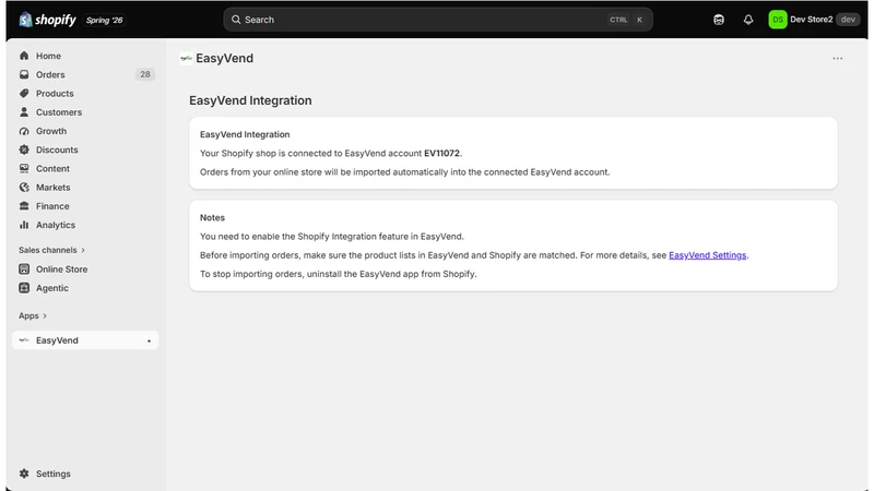 EasyVend Integration
