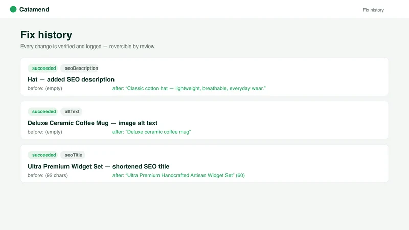 Catamend: Catalog Health & Fix