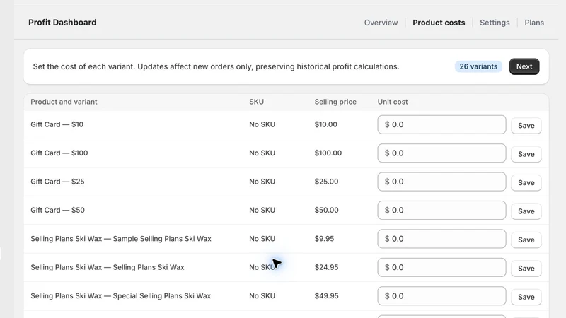 Sofenx Profit Dashboard