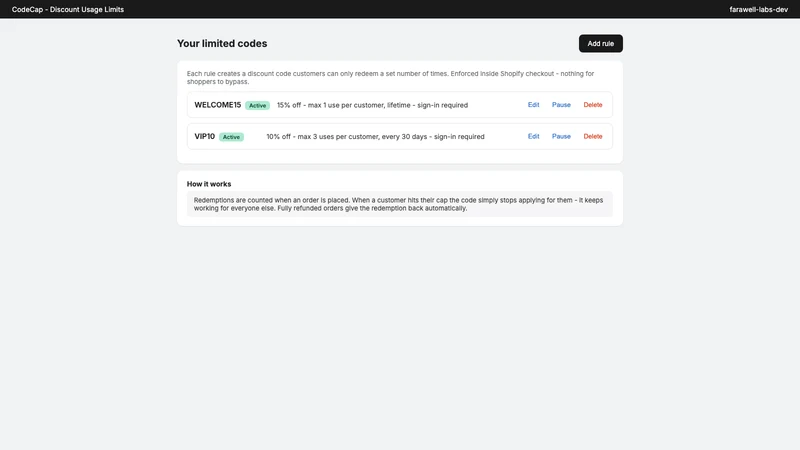 CodeCap Discount Limits