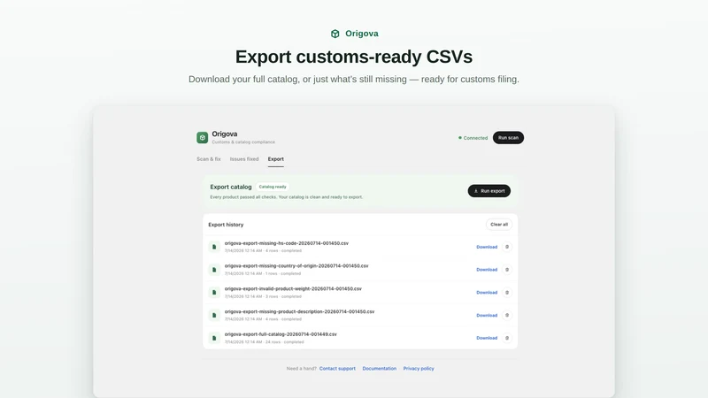 Origova: Customs & HS Codes
