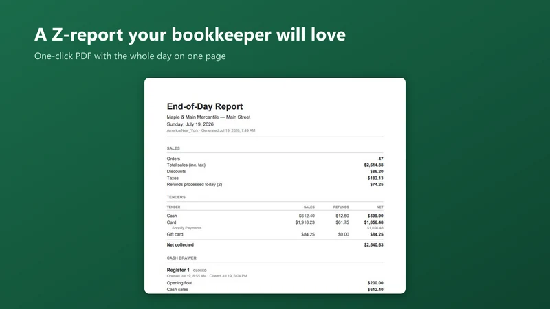 TillClose: End of Day Report