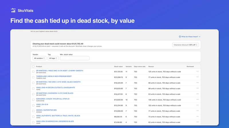 SkuVitals Dead Stock Analytics