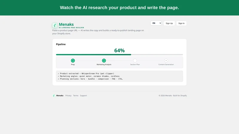 Menaks AI Landing Page Builder