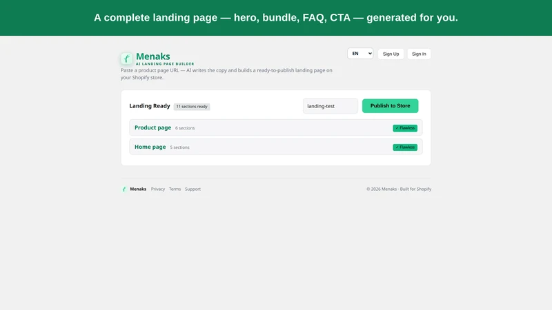 Menaks AI Landing Page Builder