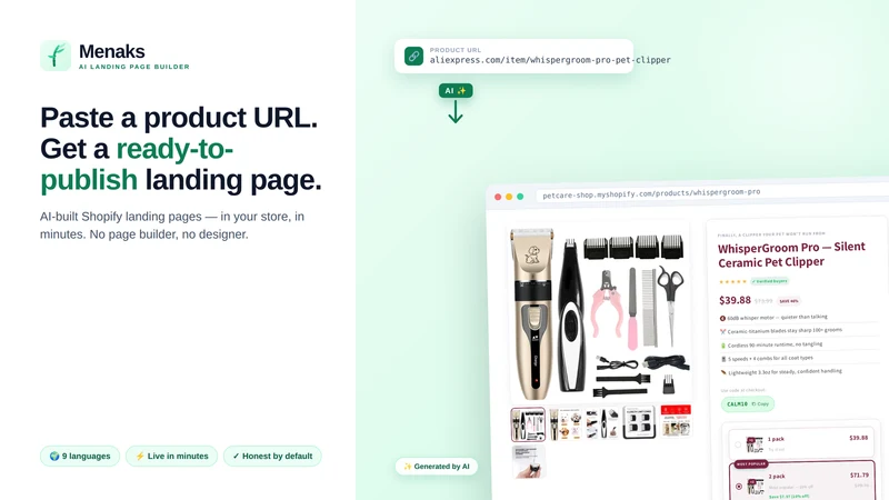 Menaks AI Landing Page Builder