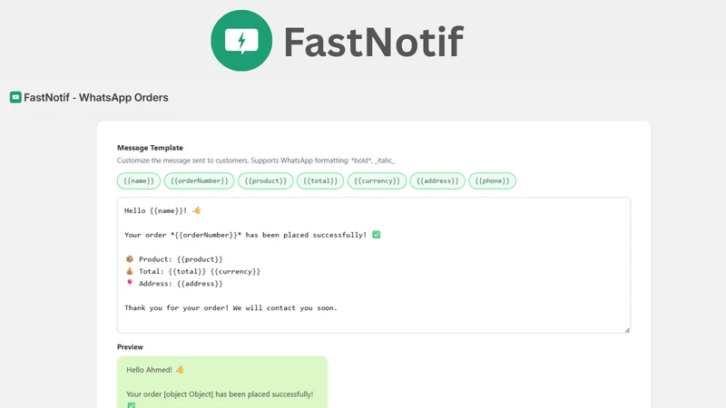 FastNotif ‑ WhatsApp Orders