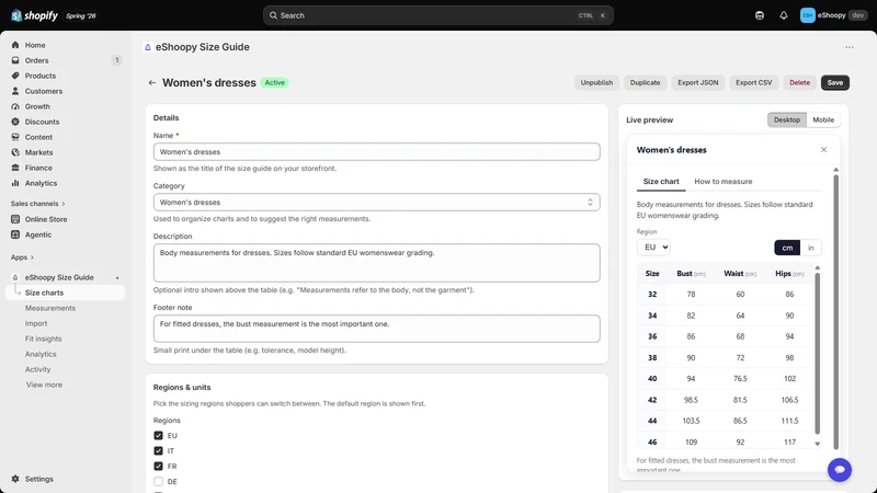 eShoopy Size Guide