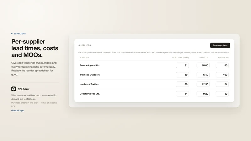 dbStock — Reorder & Forecast