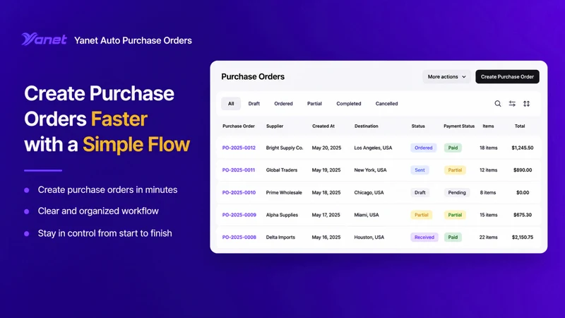 Yanet Auto Purchase Orders