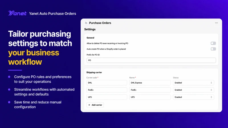 Yanet Auto Purchase Orders