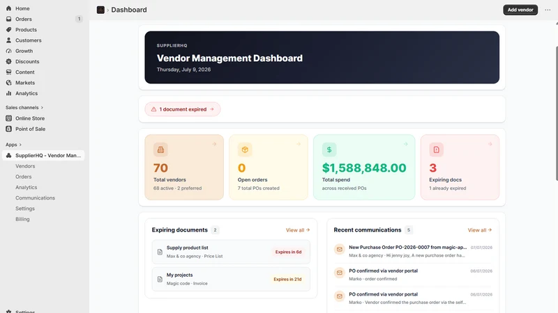 SupplierHQ: Vendor Manager