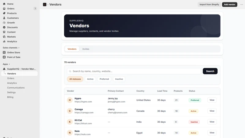 SupplierHQ: Vendor Manager