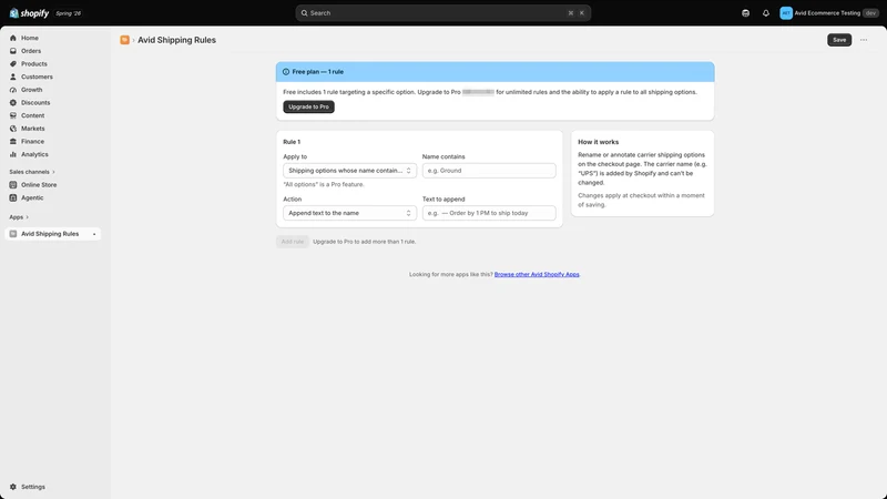 Avid Shipping Rules