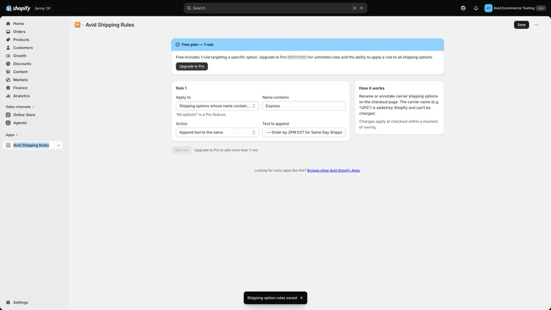 Avid Shipping Rules