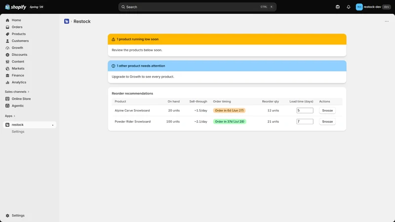 Restock: Reorder Forecasting